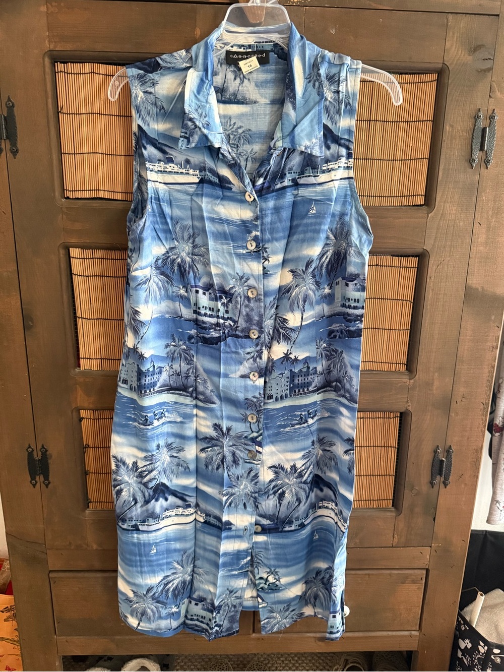 Blue & White Tropical Print Dress